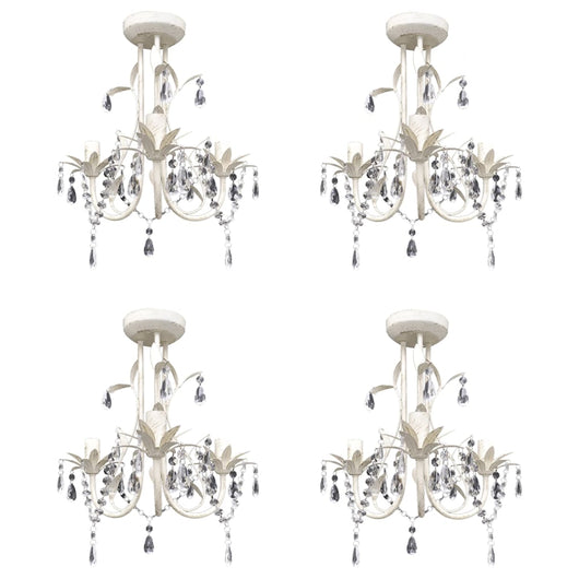 Lampadario con Pendenti in Cristallo 4 pz Bianco Elegante