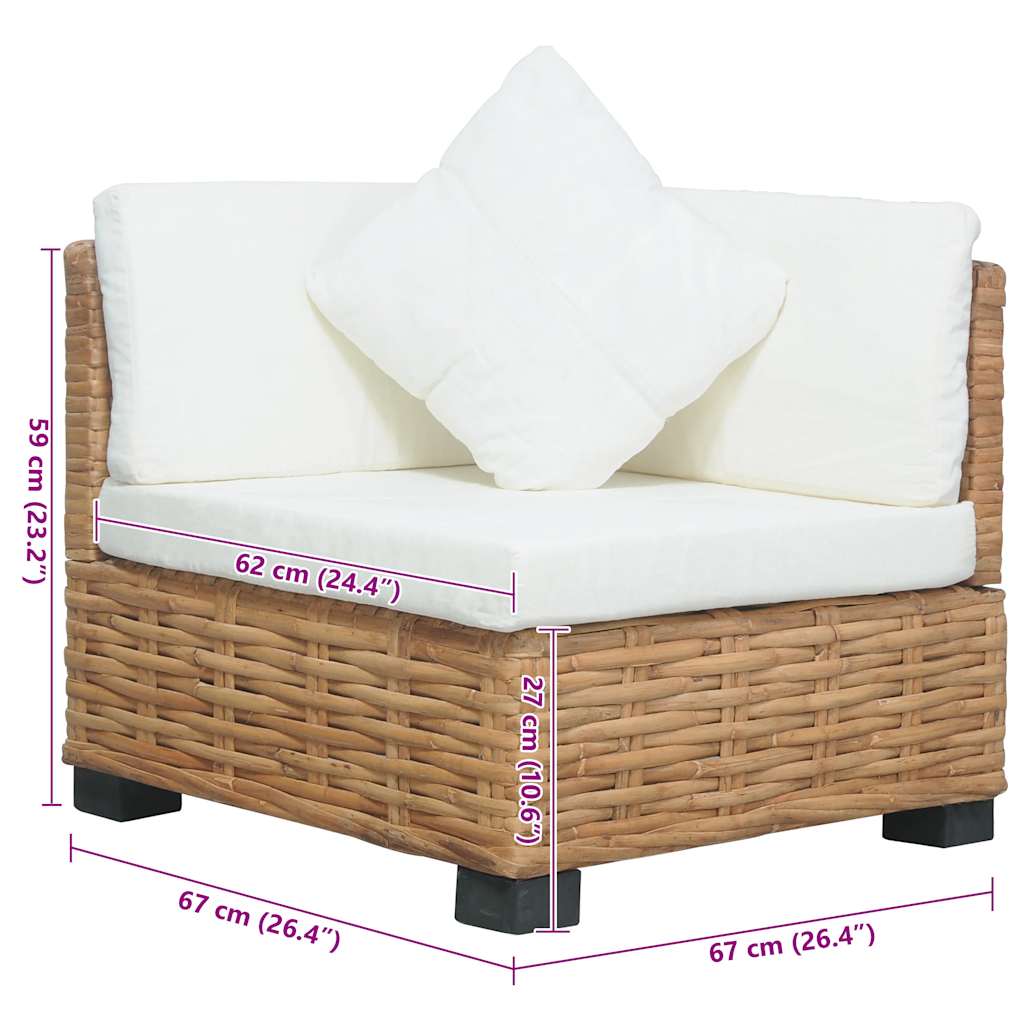 Divano Angolare con Cuscini-Sofa con Cuscini in Rattan Naturale