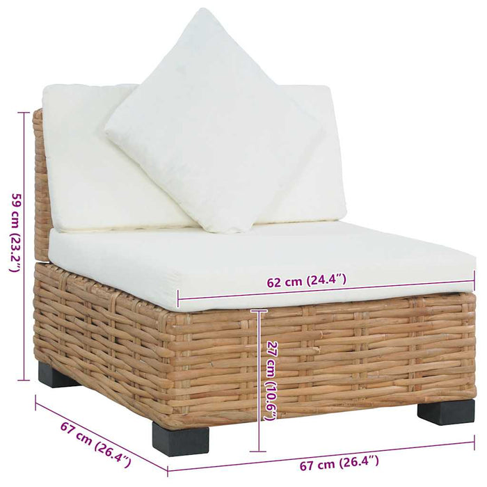 Divano Senza Braccioli con Cuscini Rattan Naturale cod mxl 72594