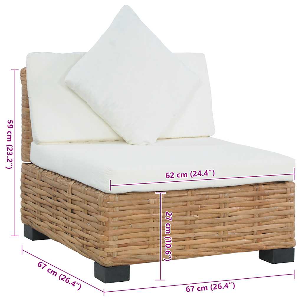 Divano Senza Braccioli con Cuscini-Sofa da Giardino-Divano da esterno in Rattan Naturale