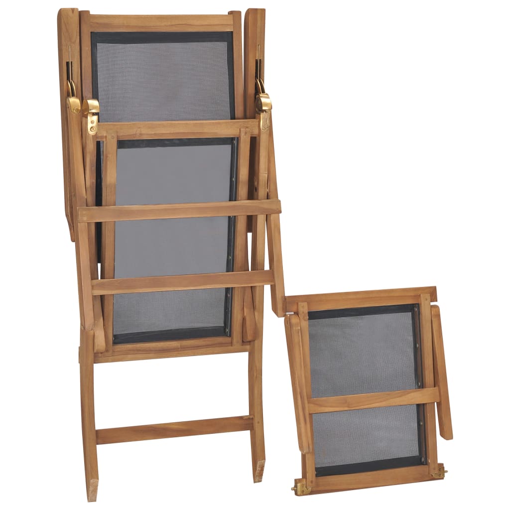 Sedia a Sdraio con Poggiapiedi in Legno Massello di Teak Nera 47410