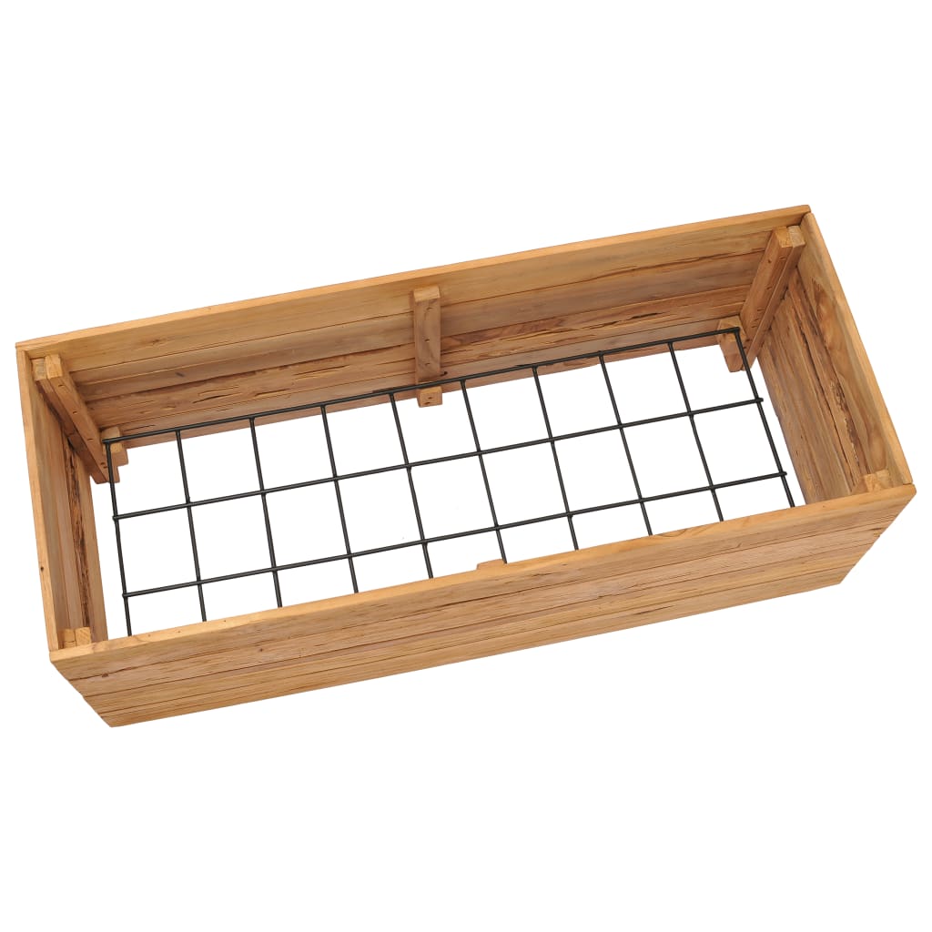 Fioriera rialzata 100 x 40 x 38 cm legno di teak riciclato e acciaio 02_0000895