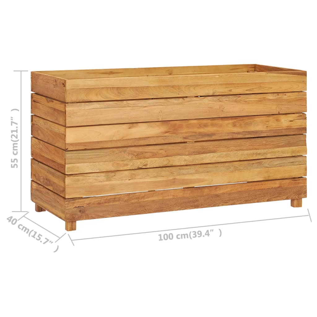 Fioriera rialzata 100 x 40 x 55 cm legno di teak riciclato e acciaio 02_0000896