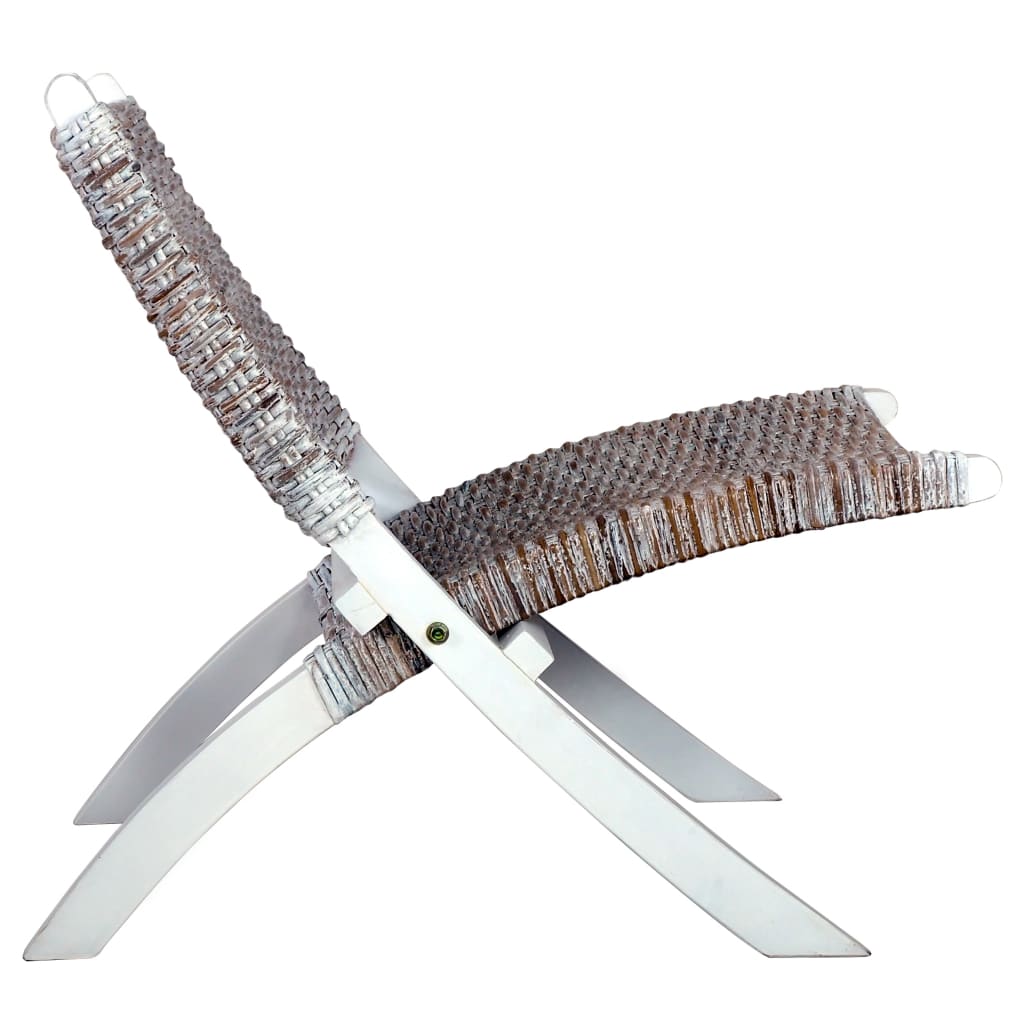 Sedia Relax Bianca in Rattan Kubu Naturale e Mogano Massello cod mxl 23678