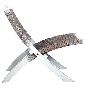 Sedia Relax Bianca in Rattan Kubu Naturale e Mogano Massello 285800