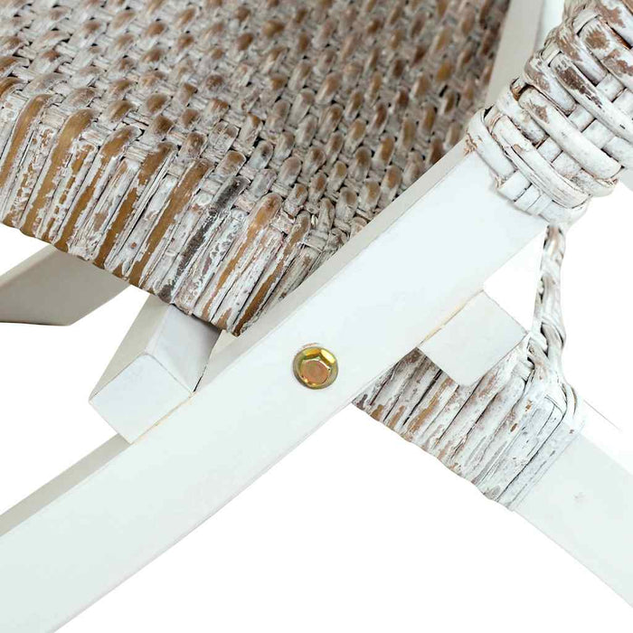 Sedia Relax Bianca in Rattan Kubu Naturale e Mogano Massello 285800