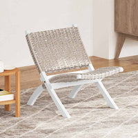 Sedia Relax Bianca in Rattan Kubu Naturale e Mogano Massello 285800