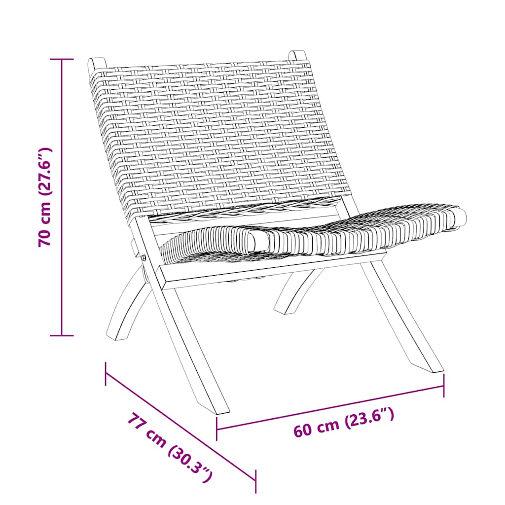 Sedia Relax Grigia in Rattan Kubu Naturale e Mogano Massello 285801