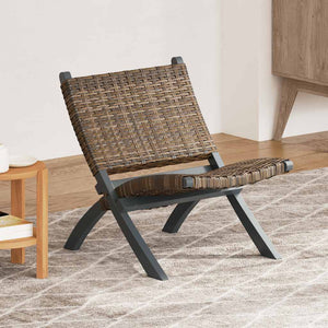 Sedia Relax Grigia in Rattan Kubu Naturale e Mogano Massello 285801