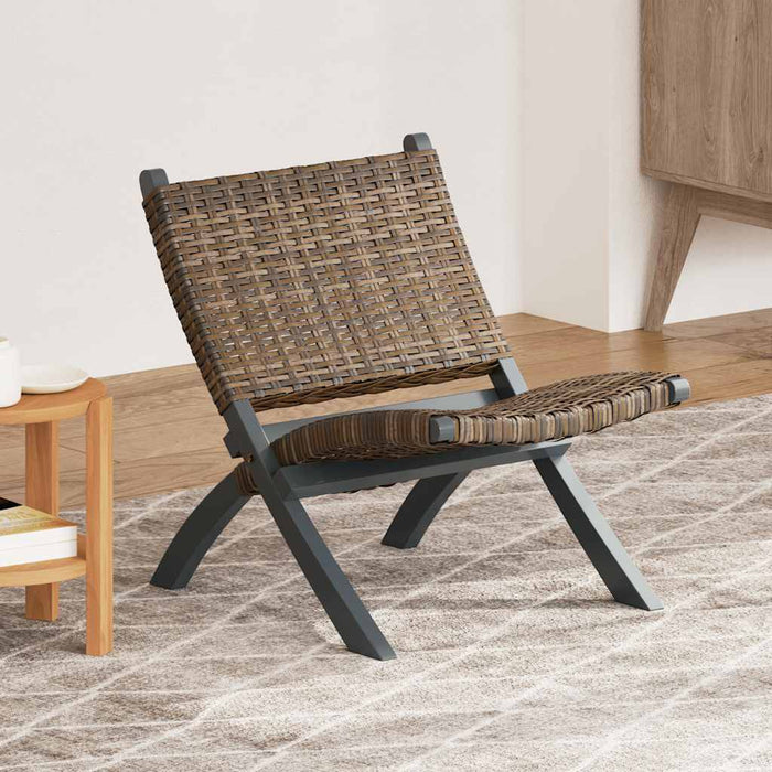 Sedia Relax Grigia in Rattan Kubu Naturale e Mogano Massello 285801