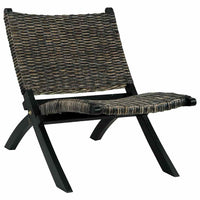 Sedia Relax Nera in Rattan Kubu Naturale e Mogano Massello 285802