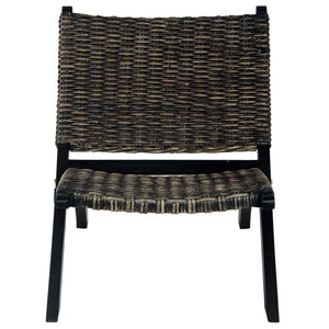 Sedia Relax Nera in Rattan Kubu Naturale e Mogano Massello cod mxl 21340