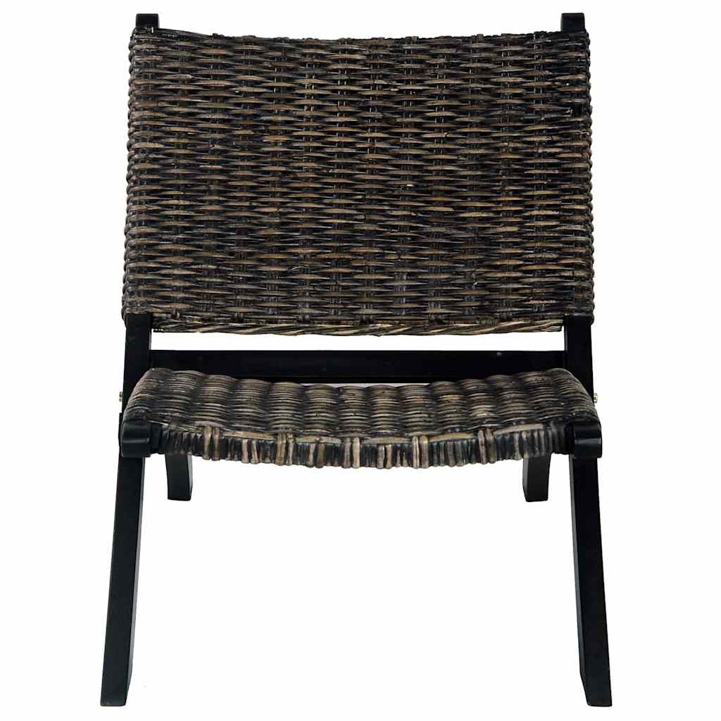 Sedia Relax Nera in Rattan Kubu Naturale e Mogano Massello 285802