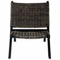 Sedia Relax Nera in Rattan Kubu Naturale e Mogano Massello 285802