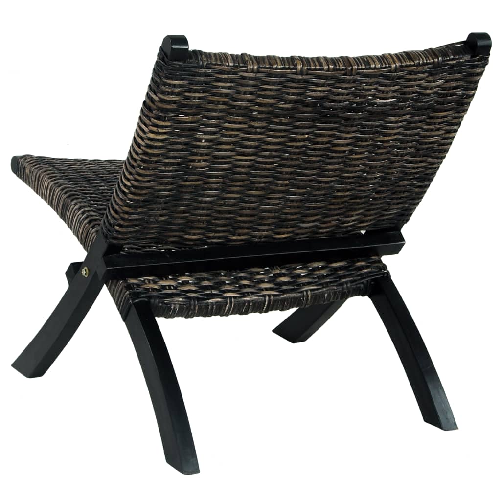Sedia Relax Nera in Rattan Kubu Naturale e Mogano Massello cod mxl 21340