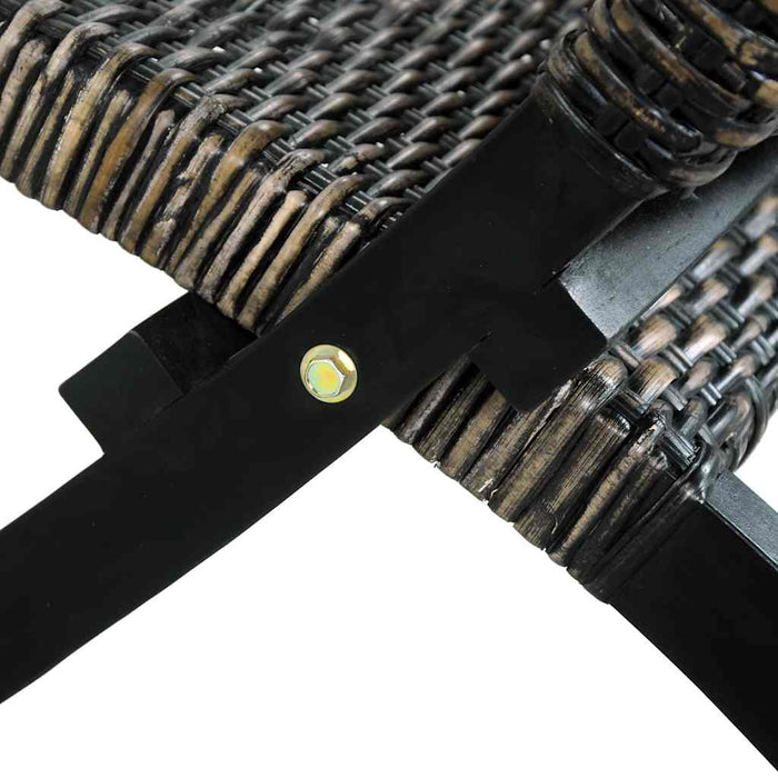 Sedia Relax Nera in Rattan Kubu Naturale e Mogano Massello 285802