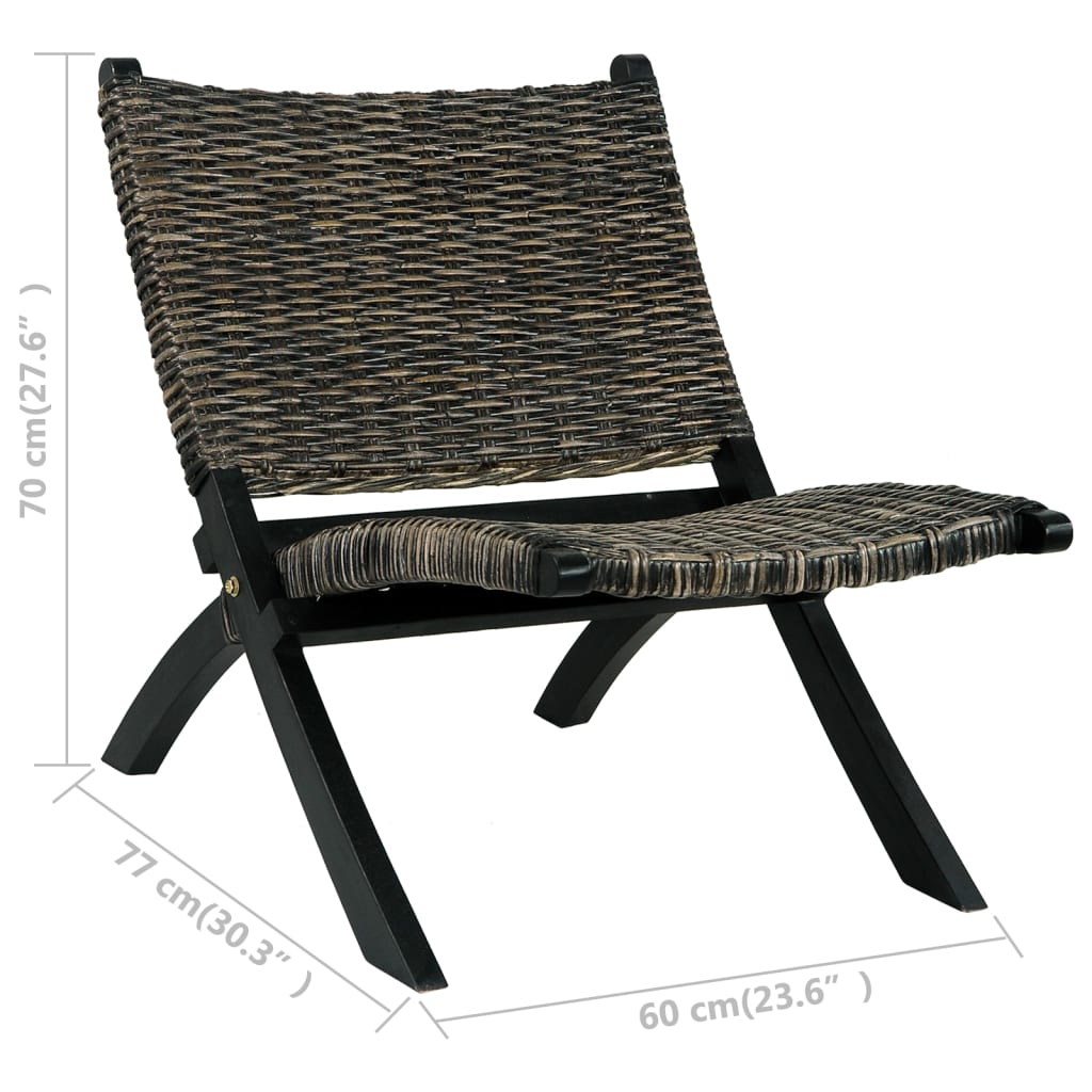 Sedia Relax Nera in Rattan Kubu Naturale e Mogano Massello cod mxl 21340