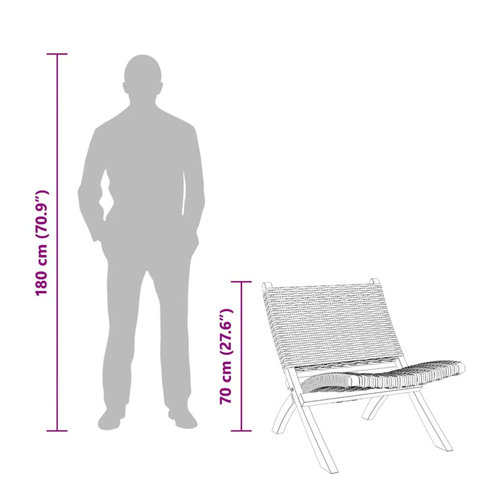 Sedia Relax Nera in Rattan Kubu Naturale e Mogano Massello 285802