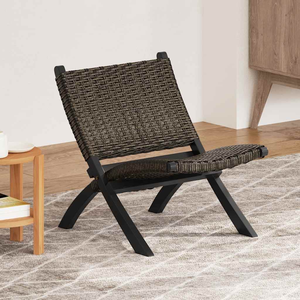Sedia Relax Nera in Rattan Kubu Naturale e Mogano Massello 285802