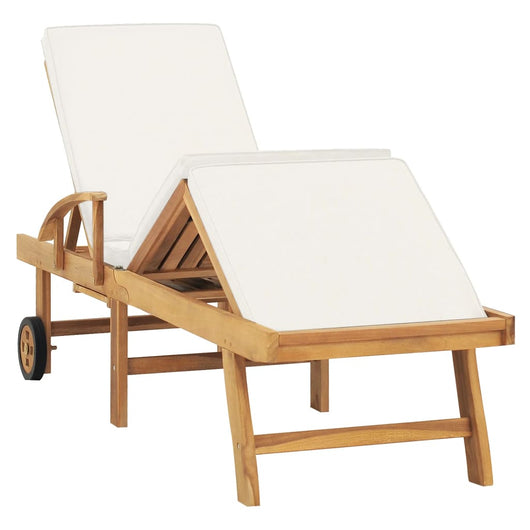 Sedia a sdraio lettino da giardino prendisole terrazza mobili da esterno 195 cm con cuscino in legno massello di teak crema 02_0012429