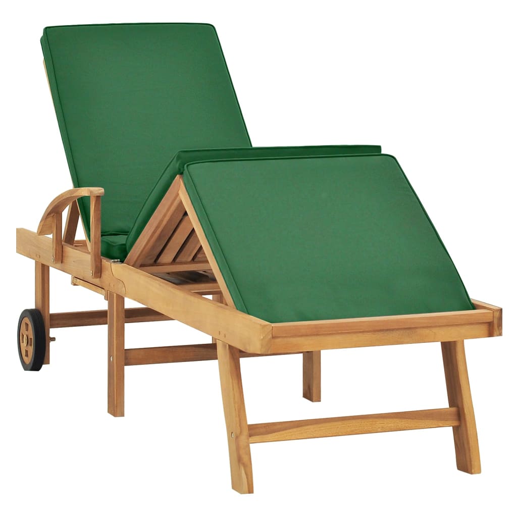 Lettino Prendisole con Cuscino in Massello di Teak Verde 48024