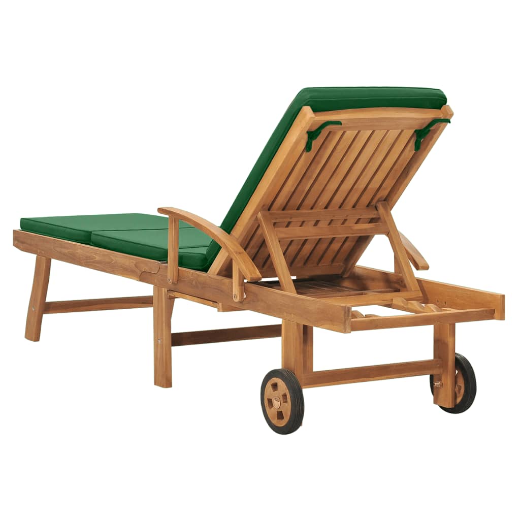 Lettino Prendisole con Cuscino in Massello di Teak Verde 48024