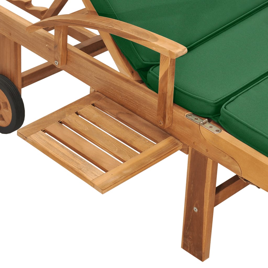Lettino Prendisole con Cuscino in Massello di Teak Verde 48024