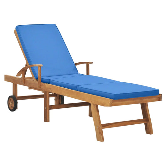Sdraio sedia a sdraio prendisole lettino da giardino terrazza mobili da esterno con cuscino legno massello di teak blu 02_0012428