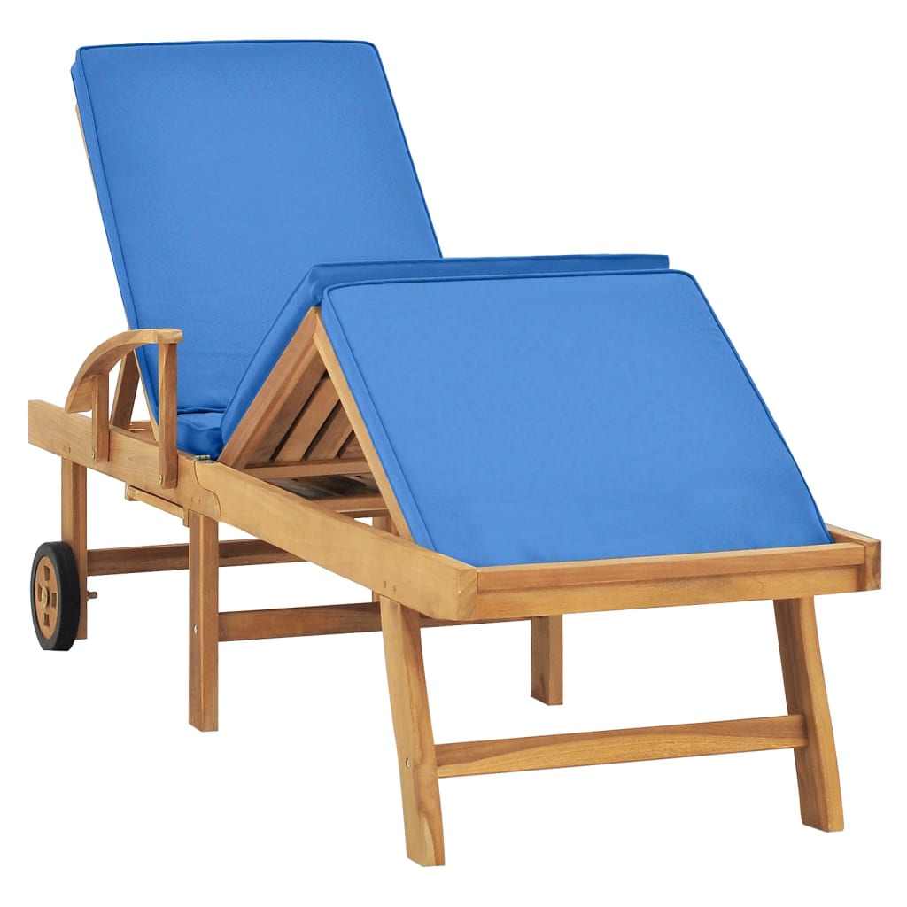 Sdraio sedia a sdraio prendisole lettino da giardino terrazza mobili da esterno con cuscino legno massello di teak blu 02_0012428