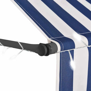 Tenda da Sole Retrattile Manuale con LED 100 cm Blu e Bianca 145841