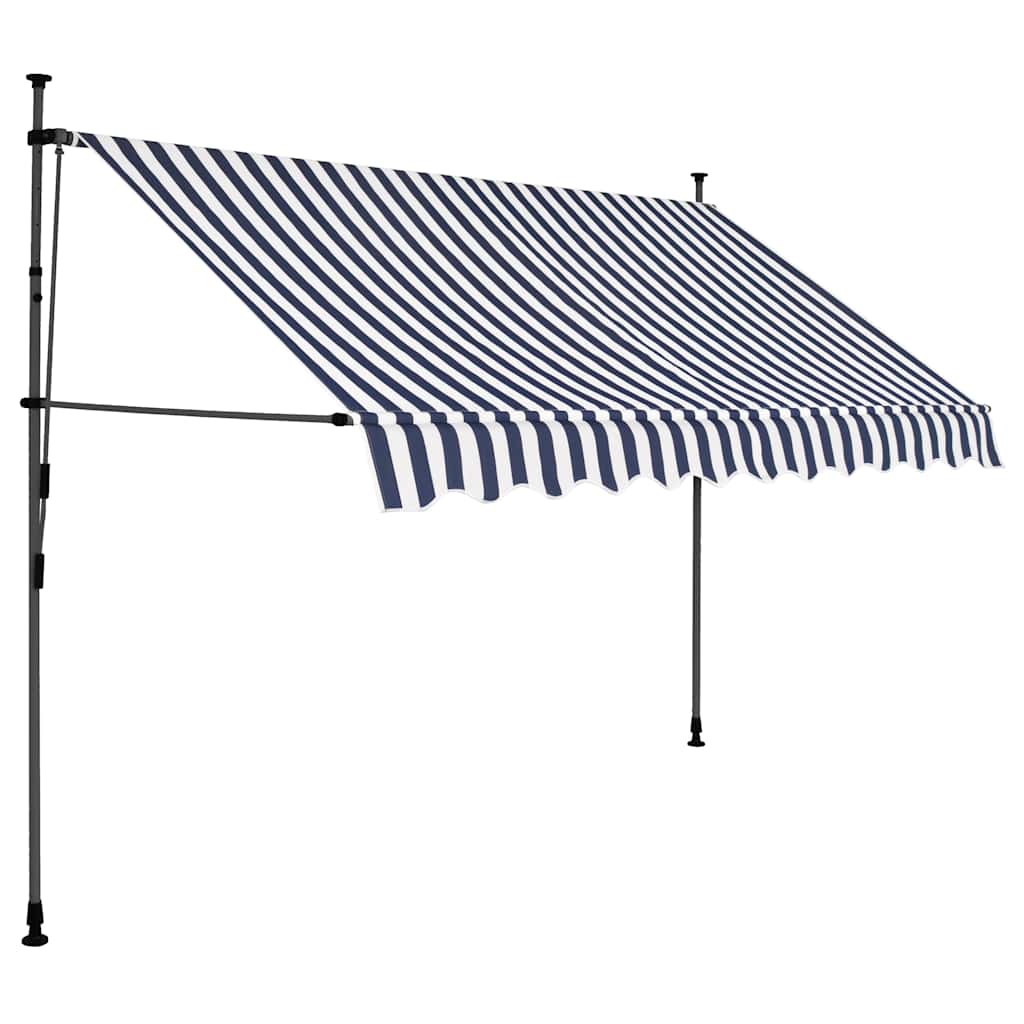 Tenda da Sole Retrattile Manuale con LED 300 cm Blu e Bianca 145845