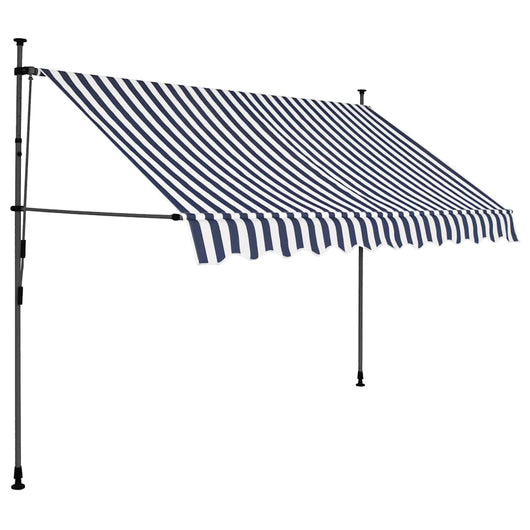 Tenda da Sole Retrattile Manuale con LED 300 cm Blu e Bianca 145845