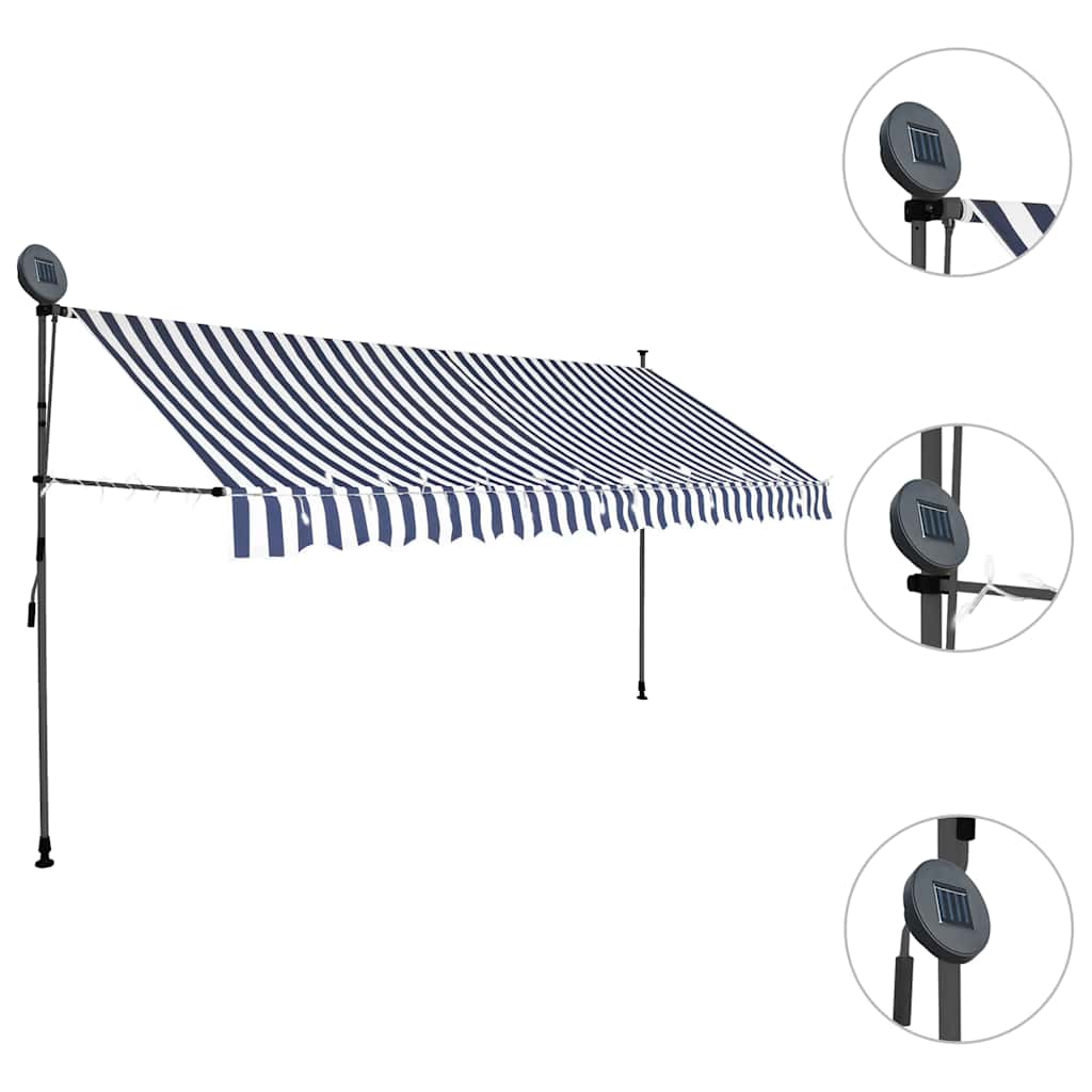 Tenda da Sole Retrattile Manuale con LED 350 cm Blu e Bianca 145846
