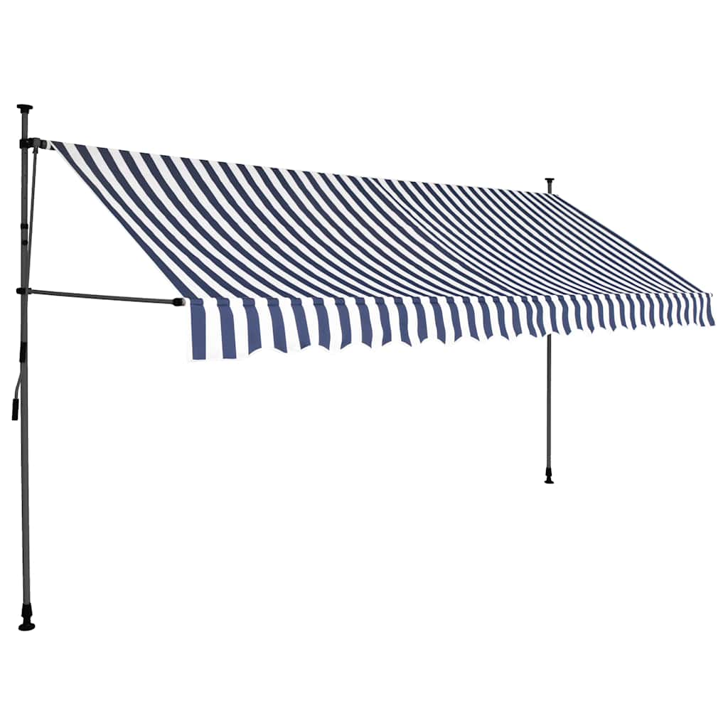 Tenda da Sole Retrattile Manuale con LED 400 cm Blu e Bianca 145847