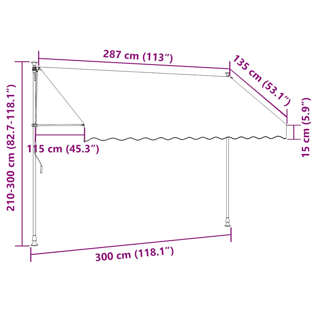 Tenda da Sole Retrattile Manuale LED 300 cm Bianco e Arancione cod mxl 18866