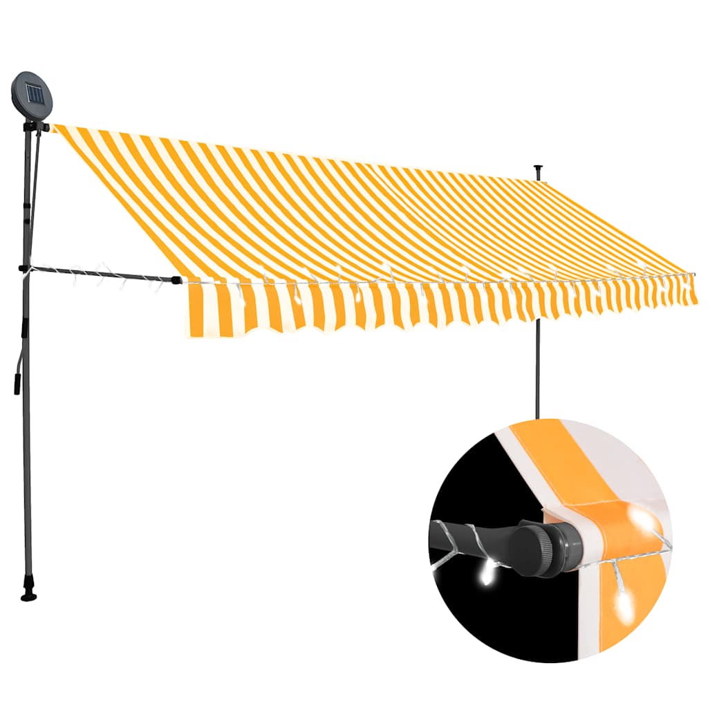 Tenda da Sole Retrattile Manuale LED 350 cm Bianco e Arancione cod mxl 14349