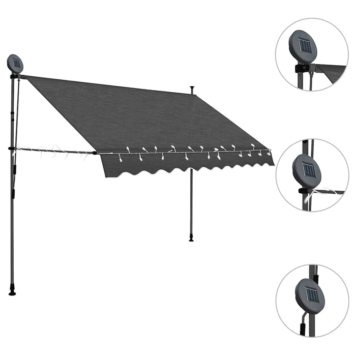 Tenda da Sole Retrattile Manuale con LED 300 cm Antracite 145866