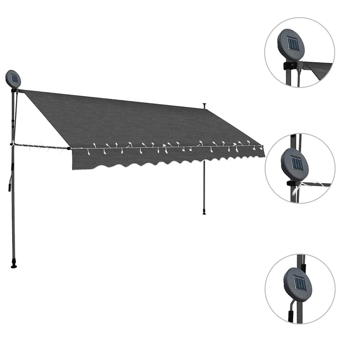 Tenda da Sole Retrattile Manuale con LED 350 cm Antracite 145867