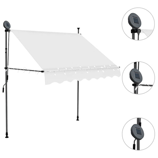 Tenda da Sole Retrattile Manuale con LED 100 cm Crema 145869