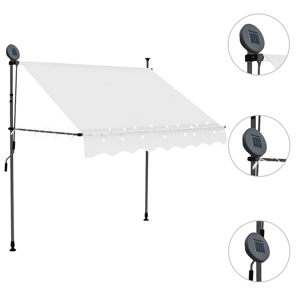 Tenda da Sole Retrattile Manuale con LED 150 cm Crema 145870
