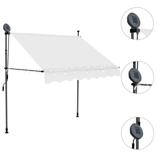 Tenda da Sole Retrattile Manuale con LED 150 cm Crema 145870