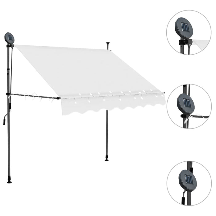 Tenda da Sole Retrattile Manuale con LED 150 cm Crema 145870
