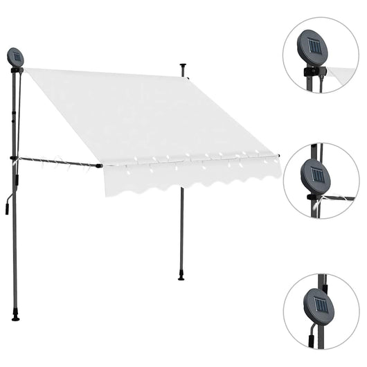Tenda da Sole Retrattile Manuale con LED 200 cm Crema 145871