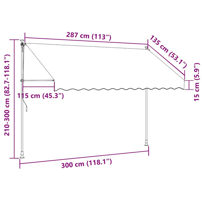 Tenda da Sole Retrattile Manuale con LED 300 cm Crema 145873