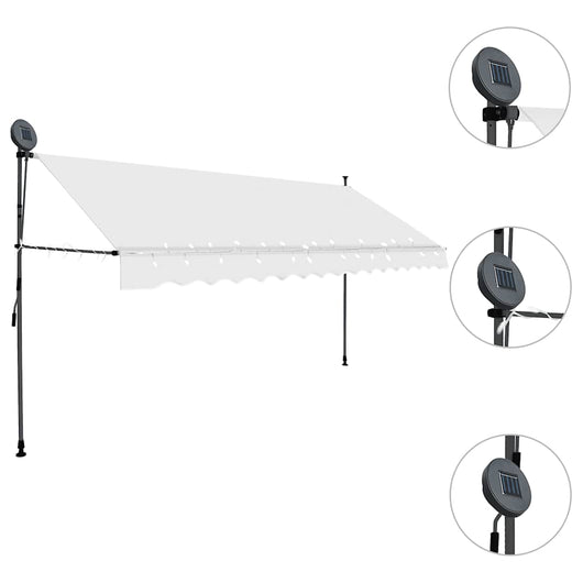 Tenda da Sole Retrattile Manuale con LED 350 cm Crema 145874
