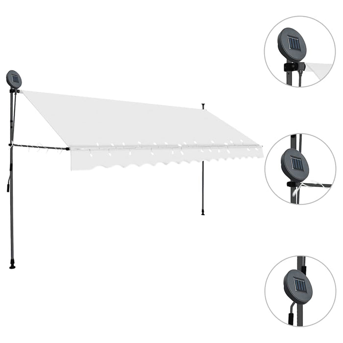 Tenda da Sole Retrattile Manuale con LED 350 cm Crema 145874