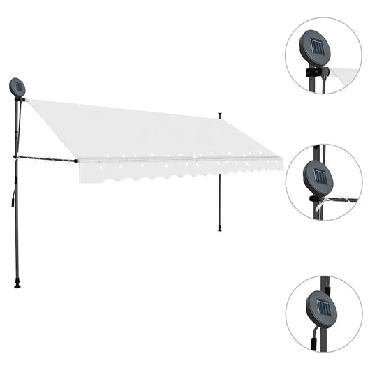 Tenda da Sole Retrattile Manuale con LED 400 cm Crema 145875