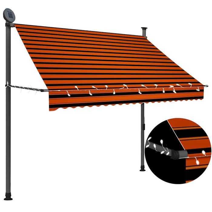 Tenda da Sole Retrattile Manuale LED 200 cm Arancione e Marrone cod mxl 18999