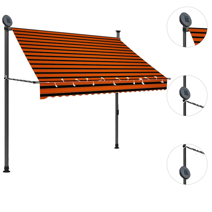 Tenda da Sole Retrattile Manuale LED 200 cm Arancione e Marrone cod mxl 18999