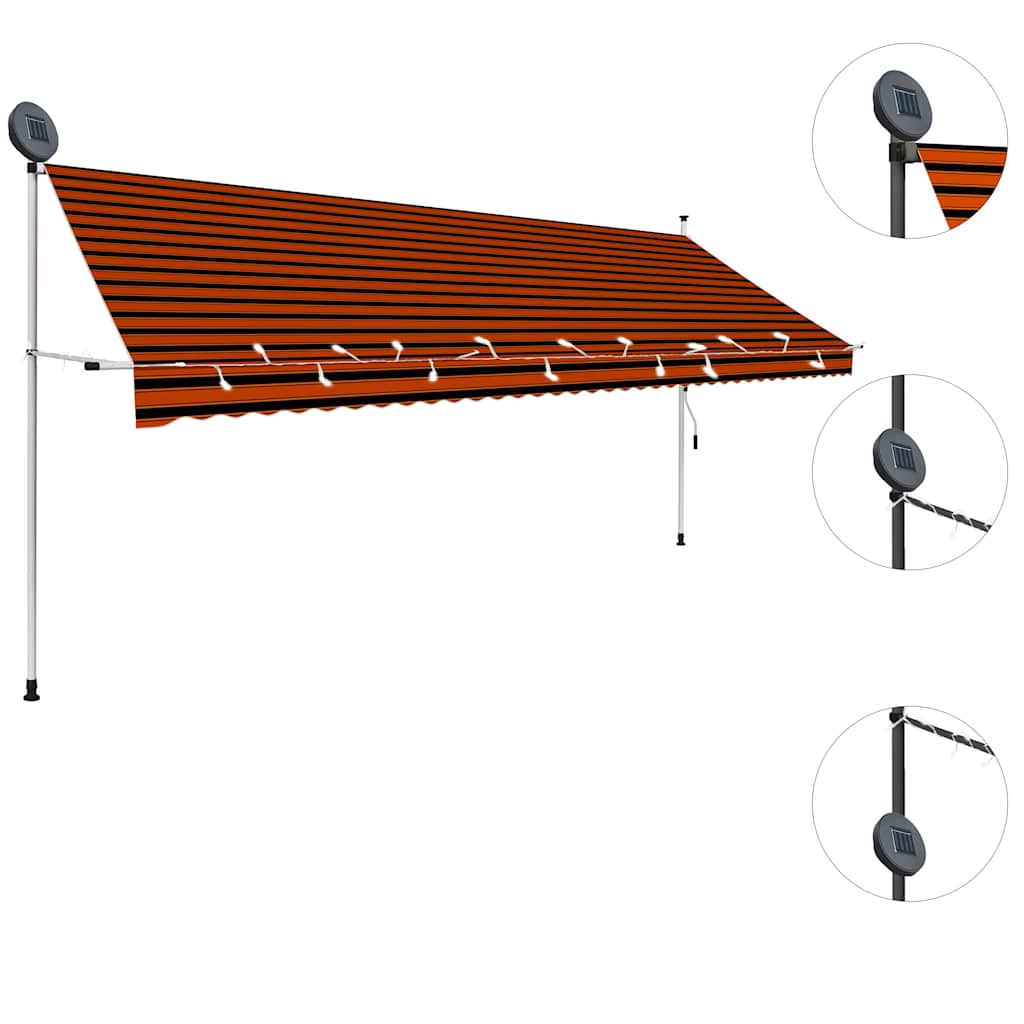 Tenda da Sole Retrattile Manuale LED 400 cm Arancione e Marrone cod mxl 16008